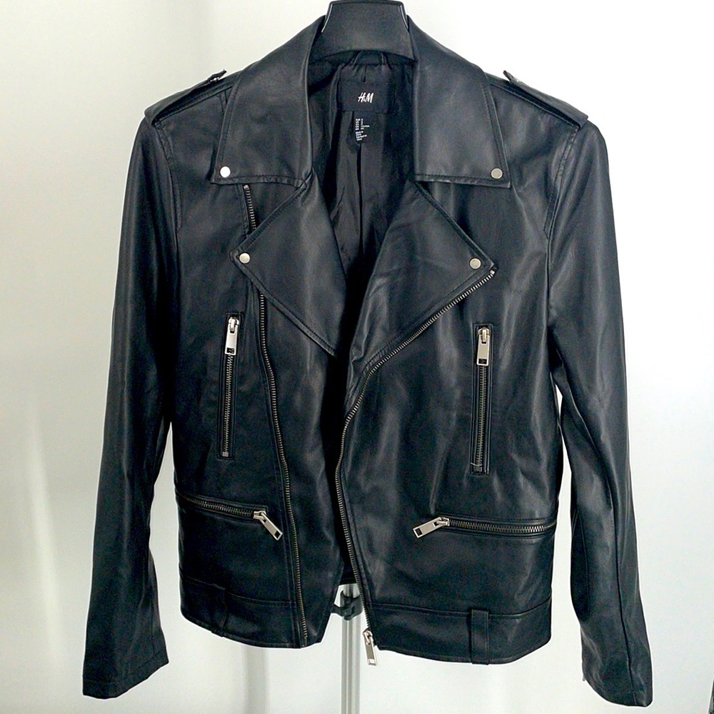 NWOT- H&M Black Vegan Leather Moto Jacket  Size S